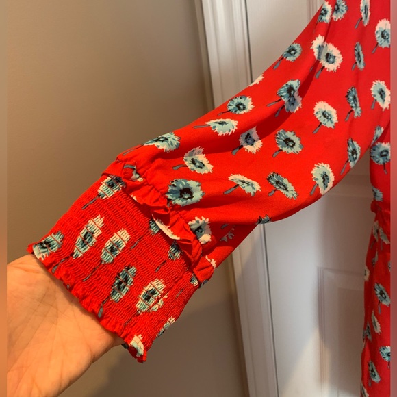 J. Crew Factory 3/4 Sleeve Red Floral Dress with ruffle waist details, US 20 - Picture 4 of 8